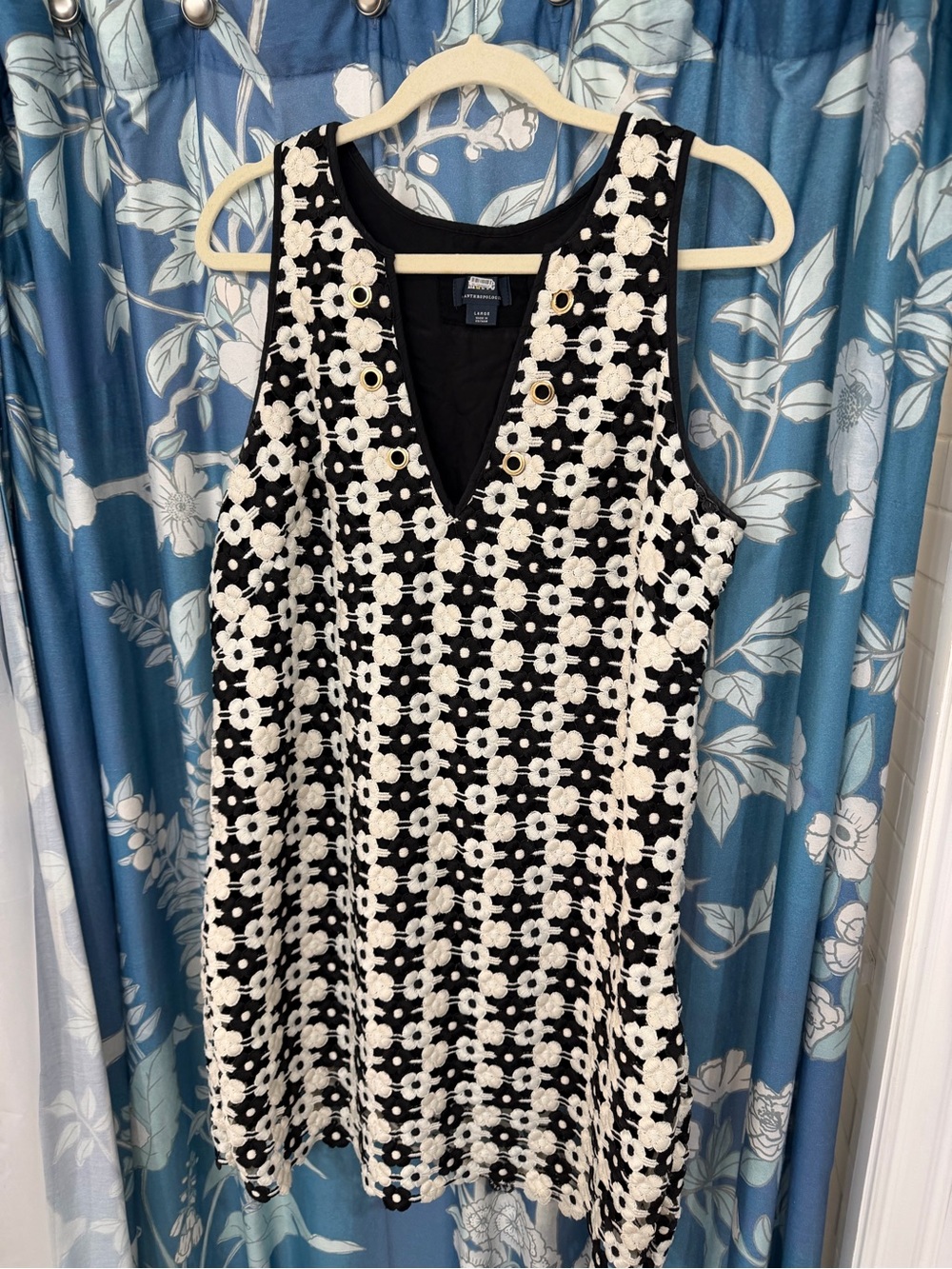 Anthropologie Black & White Floral Crochet Mini Dress